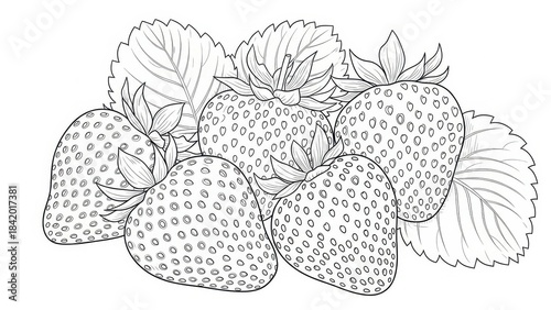 Elegant strawberry botanical illustration for coloring pages and artistic designs