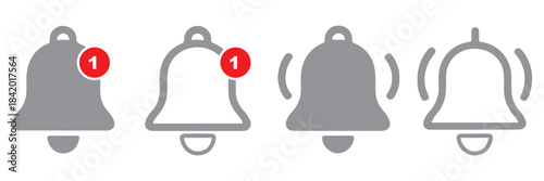Notification bells icon. Ringing bell with new notification for alarm clock and smartphone application alert or new message. Bells is shaking to alert new notifications, ​for web site, logo, app, UI