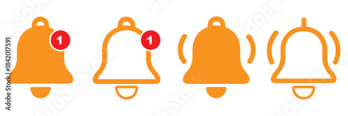 Notification bells icon. Ringing bell with new notification for alarm clock and smartphone application alert or new message. Bells is shaking to alert new notifications, ​for web site, logo, app, UI