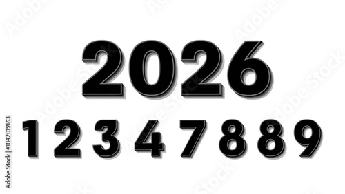 Black numbers 2026 and digits isolated on a clean white background