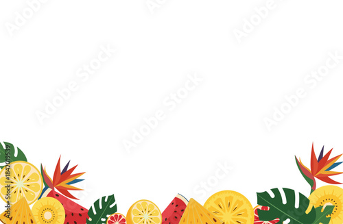 トロピカルフルーツと極楽鳥花の夏のボトムフレーム