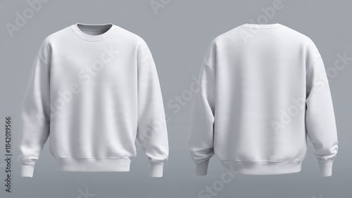 White Oversized Crewneck Sweatshirt Mockup Front and Back View, Blank Apparel for Design Mockups