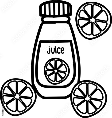 
SVG vector illustration of fruit-themed product labels and packaging elements.Black and White Juice Box with Fruit Icons Design