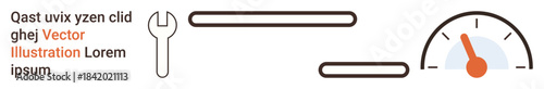 Performance, diagnostics, technical tools, repair, progress tracking, system efficiency. A wrench, speedometer and design lines. Performance and diagnostics concepts