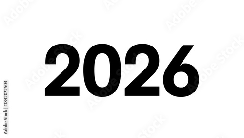 Bold black digital number 2026 isolated on a clean white background