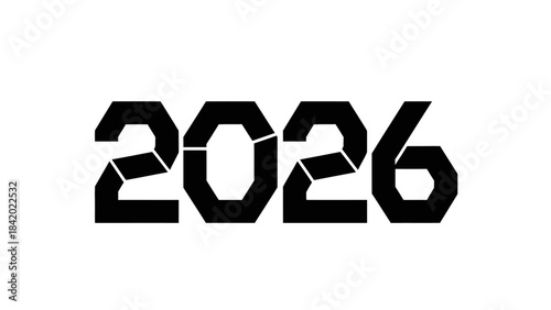 Bold black digital typography of the year 2026 isolated on white background