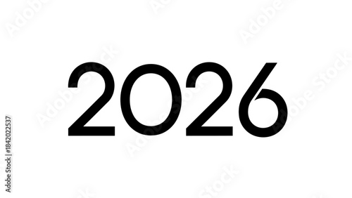 Bold black digits 2026 isolated on a white background for various applications