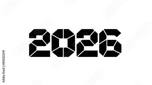 Bold black digital typography of the year 2026 isolated on white background
