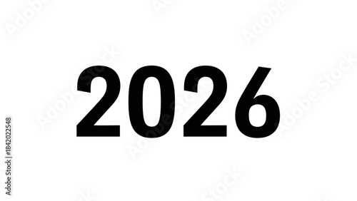 Bold black digits 2026 isolated on white background for design projects