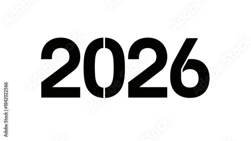 Bold black digits 2026 isolated on white background indicating a future date