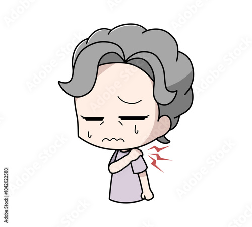 肩がこる高齢女性のイラスト