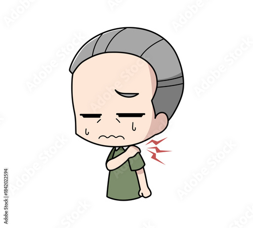 肩がこる高齢男性のイラスト