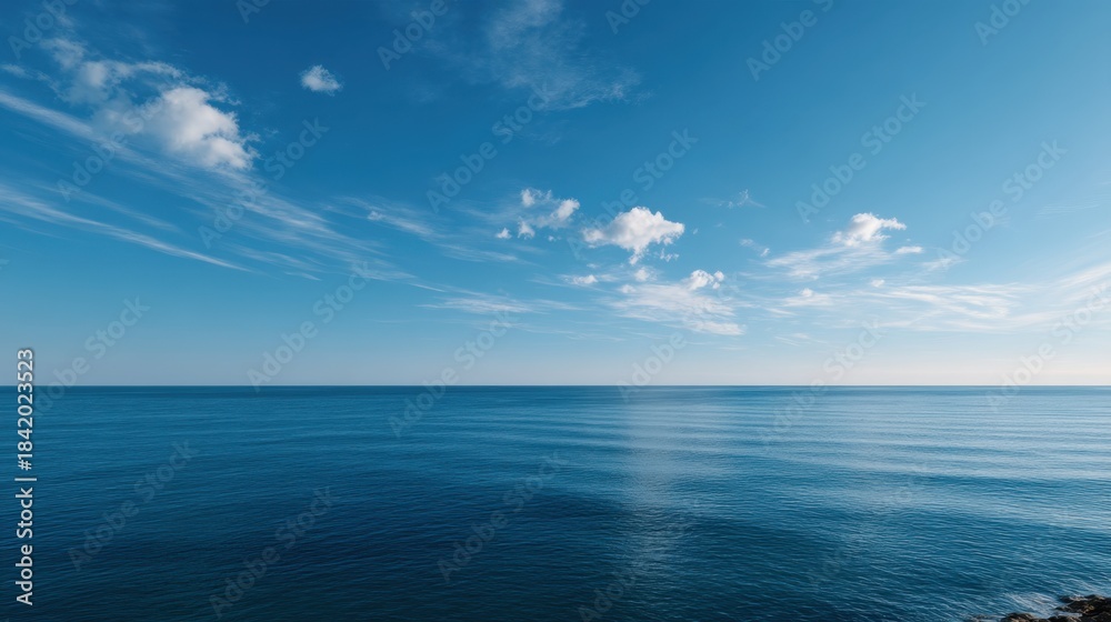 Obraz premium Serene Minimalist Horizon Where Sea Meets Sky in Tranquil Blue Tones
