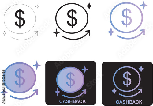 Modern financial return and money back icon set, depicting customer loyalty programs, secure payment transactions, and reward points for digital commerce solutions