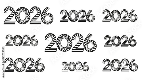 Graphic design elements of the year 2026 in multiple sizes and styles