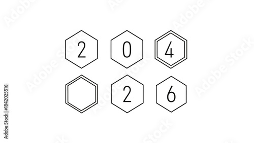 Hexagon number sequence 2 0 4 2 6 geometric design clean vector