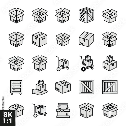 Shipping Logistics Packaging Delivery Icons Collection Vector Art