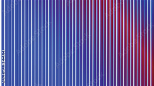 Ribbed neon glass 3d background with vertical striped texture, bright red blue gradient. Luminous transparent surface with lighting effect