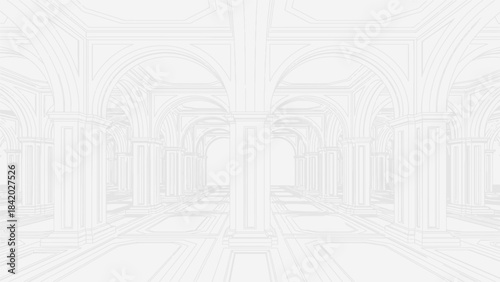 Abstract architectural facade with geometric patterns and lines.