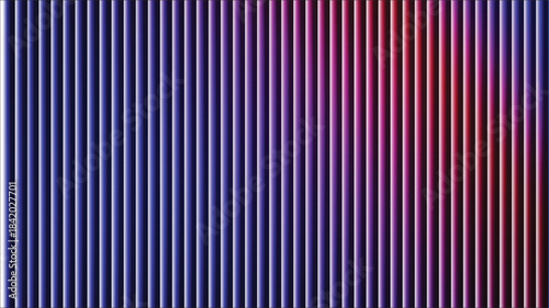 Ribbed neon glass 3d background with vertical striped texture, bright red blue gradient. Luminous transparent surface with lighting effect