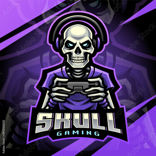 Skull gaming esport mascot logo design