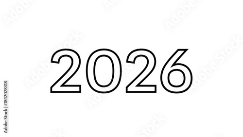 Year 2026 numerical representation in simple font isolated on white