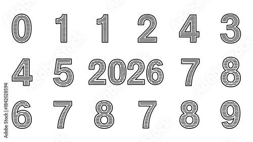 Set of various digit numbers in modern bold font style isolated