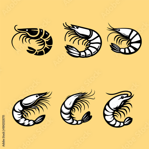 Monochrome Shrimp Illustrations Collection