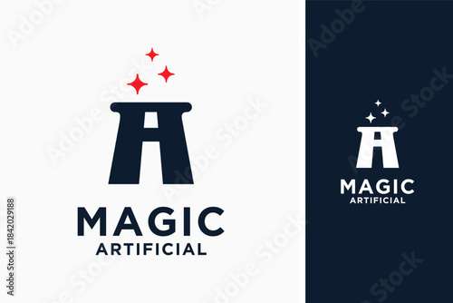 Letter AI in the magic hat logo symbol icon design