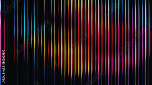 Abstract background with vertical lines illuminated by colorful neon lights, creating a futuristic and dynamic visual effect