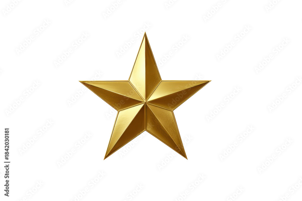 Obraz premium Single golden five pointed star object isolated on black background metallic shiny, Png, Isolated on Transparent Background, Cut Out