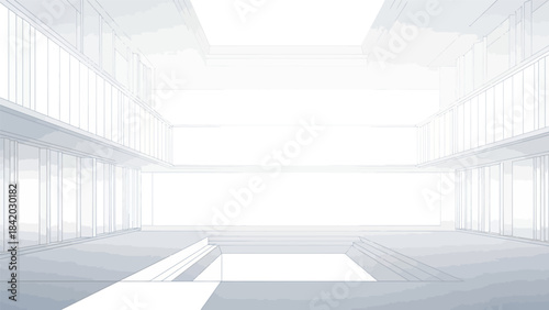 Modern Minimalist Interior Design with Bright White Walls and Abstract Architecture.