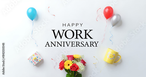 Celebrate a happy work anniversary milestone with festive confetti and joyful congratulations for a dedicated employee