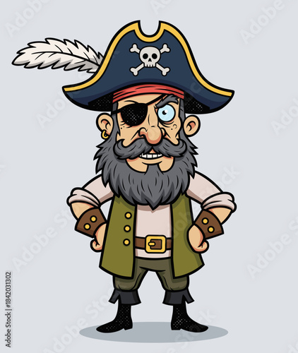 Cartoon Pirate Character with Eye Patch and Hat