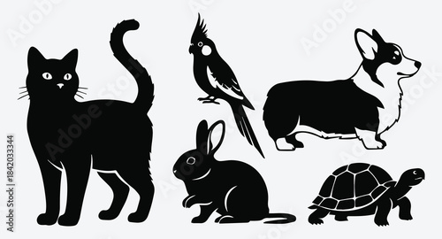 Cat Rabbit Parrot Dog Turtle Silhouette Collection