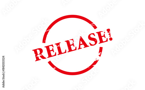 RELEASE! - RELEASE! text written on Red Rubber Stamp 
