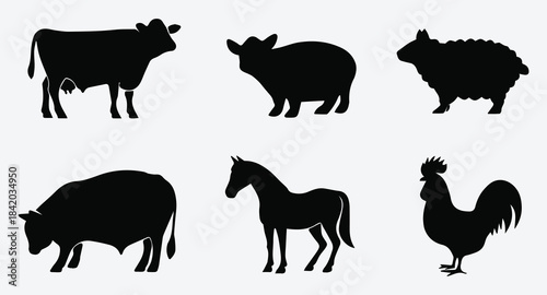 Farm Animal Silhouette Icon Set
