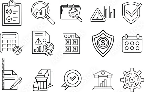  audit icon set in a refined outline style. 