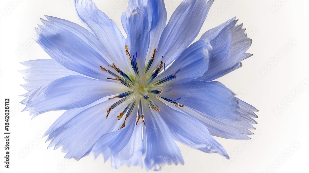 Obraz premium shaggy. Light blue flower with fluffy petals displayed against white background, gardening catalogs, home-decor guides, designed for gardening and botanical catalogs.