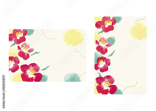 グリーティングカードベクターイラストテンプレート 椿の花　日本の美しい花の挨拶状