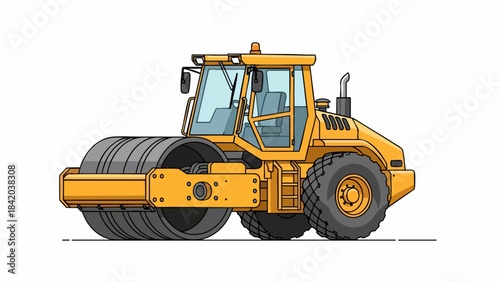 Dynamic Yellow Road Roller Compactor - Heavy Construction Equipment Illustration