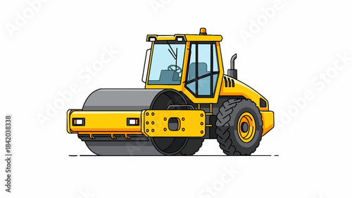 Bright Yellow Road Roller Compactor - Modern Construction Vehicle Illustration