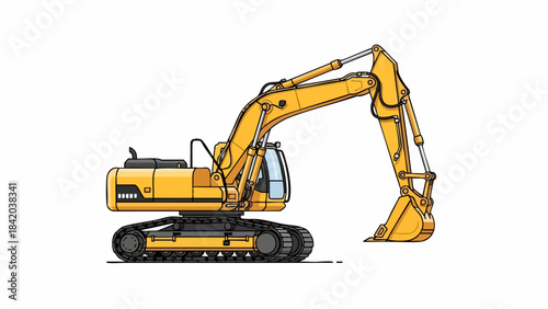 Vibrant Yellow Excavator - Isolated Heavy Construction Vehicle Graphic