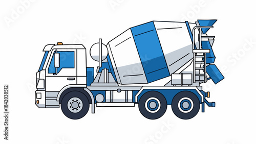 Sleek Blue and White Concrete Mixer Truck Vector Illustration