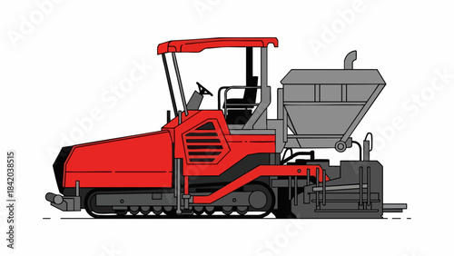 Dynamic Red Tracked Asphalt Paver - Heavy Road Construction Equipment Illustration