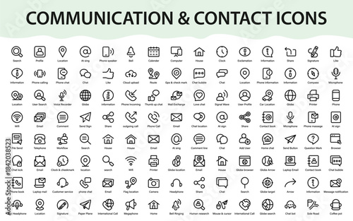 Modern Communication and Contact Icons. Premium digital icon set featuring messaging, location, and connectivity symbols