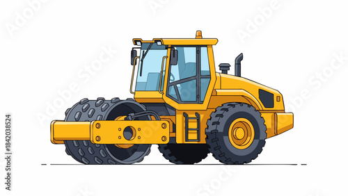 Dynamic Yellow Road Roller Vector Illustration for Construction and Paving Projects