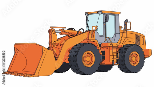 Vibrant Orange Front-End Loader – Essential Heavy Construction & Earthmoving Machinery Illustration