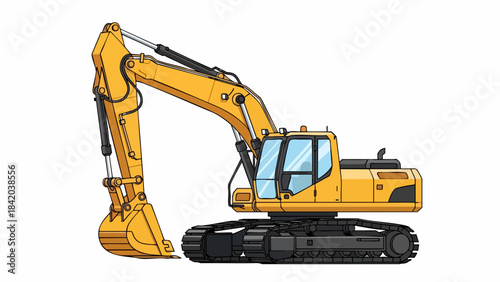 Vibrant Yellow Excavator Digger Isolated on White for Construction and Earthmoving Projects