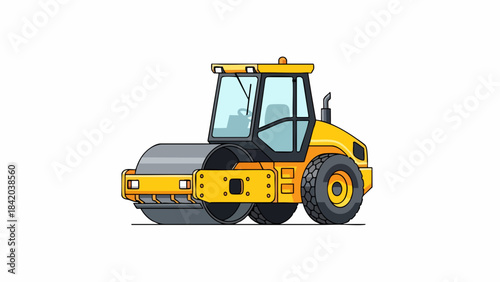 Vibrant Yellow Road Roller – Modern Construction Compactor Vector Illustration